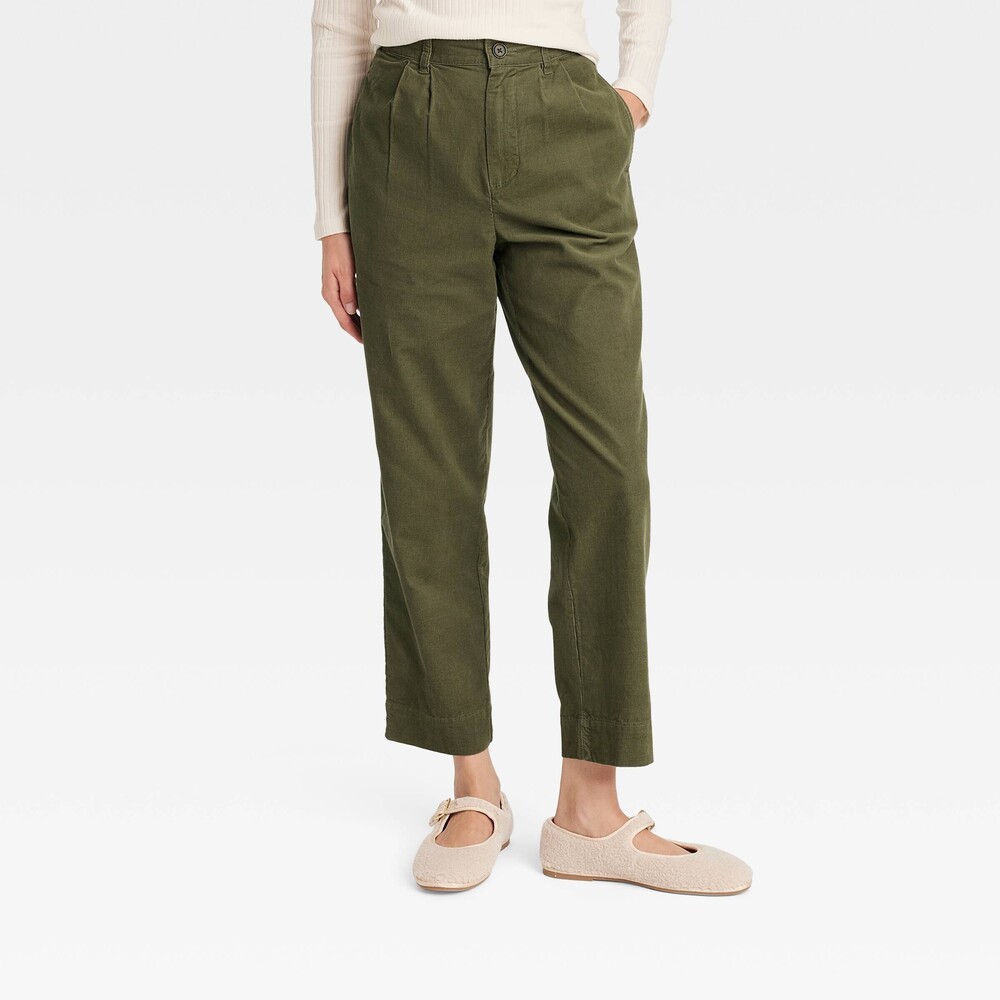 Universal Thread High-Rise Pleated Corduroy Chino Pants - Olive Green 4